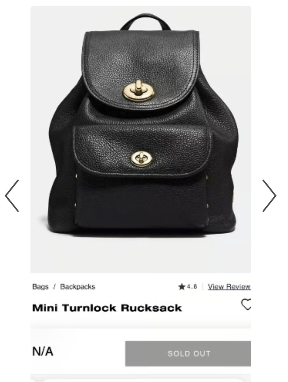Coach Mini Turnlock Rucksack in Black with Gold Hardware